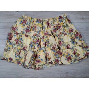 Mossimo Supply Co Womens Yellow Floral Tiered Mini Skirt Cotton L Boho‎ Ruffle